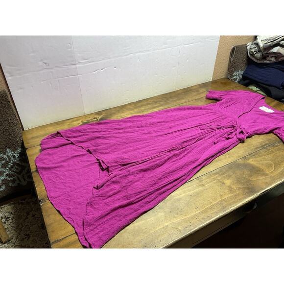 Maeve Anthropologie | Breanna Wrap Dress Maxi Midi Puff Sleeve Pink Modest Sz 4 - Picture 9 of 16